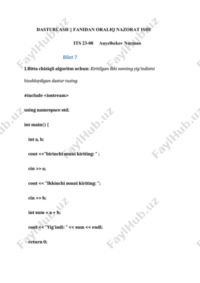 dasturlash || fanidan oraliq nazorat ishi — DOCX