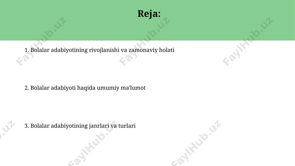 arib turadi, masalan, "alpomish" dostonining bolalar uchun moslashtirilgan variantlari mavjud. bolalar kitoblarining illustratsiyalari yosh o‘quvchilarning 3 dan 7 yoshgacha bo‘lgan davrida tasavvurini rivojlantirishda muhim rol o‘ynaydi, shuningdek, ranglar va shakllarni tushunishga yordam beradi. bolalar adabiyotining ahamiyati bolalar adabiyoti, 5-7 yoshdagi bolalar uchun muhim aqliy rivojlanish omili hisoblanib, ularning lug'at boyligini 20% ga oshirishi va fikrlash qobiliyatini rivojlantirishi mumkin. o'zbekiston kabi mamlakatlarda bolalar adabiyoti milliy qadriyatlarni, 100 dan ortiq xalq ertaklari va afsonalarini saqlash va kelgusi avlodga yetkazishda muhim rol o'ynaydi. bolalar adabiyotining o'quv dasturlarida o'rni bolalar adabiyoti o‘quv dasturlarining 1-4-sinflarida 30% dan ortiq qismini tashkil etadi, bu yosh o‘quvchilarning ijodiy tafakkurini rivojlantirishga qaratilgan. o‘zbekistonning "davlat ta'lim standarti"ga ko‘ra, bolalar adabiyoti darsliklari 5 yoshdan 10 yoshgacha bo‘lgan bolalar uchun 200 dan ortiq asarni o‘z ichiga olishi kerak. tarbiyaviy jihatlari ўзбекистоннинг турли минтақаларидаги мактабларда ўқитиладиган адабиётларда 20 дан ортиқ халқ эртаклари ва 10 тадан ортиқ шеърлар, болаларнинг ватанга муҳаббатини, инсонийлик фазилатларини тарбиялайди. …