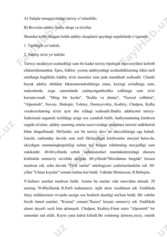 sarning omma tasavvuridagi martabasi tarixini tadkiketish bilan shugullanadi. ma'lumki, xar bir tarixiy davr uz ukuvchilariga ega buladi. garchi, xarkanday davrda xam turli fikrlaydigan kitobxonlar mavjud bulsa-da, ukiydigan ommaningkupchiligi uchun xos bulgan sifatlarning mavjudligi xam xakikatdir. 40-60-yillarda uzbek xalkdostonlari mamlakatimizdagi shaxaru kishlokda ommaviy ravishda ukilgan. 60-yillarda"shixidamas bargida" kissasi mashxur edi, usha davrda "tirik satrlar" antologiyasi yashirinchaukilar edi. 80-yillar "ulmas koyalar" romani kulma-kul buldi. vaktida mirmuxsin, r.bobojon, n.safarov asarlari mashxur buldi. ammo bu asarlar vakt sinovidan utmadi. 20 asrning 70-80yillarida r.parfi tushunarsiz, injik shoir xisoblanar edi. endilikda ilmiy tafakkurimiz rivojida uuziga xos boskich ekanligi ma'lum buldi. bir vaktlar soxib jamol asarlari, "kismat" romani,"kasos" kissasi ommaviy edi. endilikda ularni deyarli xech kim ukimaydi. chulpon, kodiriy,fitrat xatto "alpomish" bir zamonlar rad etildi. keyin yana kabul kilindi.bu xolatning ijtimoiy,ruxiy, estetik va funksional sabablari bor. tarixiy-funksional taxlil ayni shu savollarga javobberishga xarakat kiladi.davrning uzgarishi ijtimoiy ongni yangilaydi. ijtiomiy tafakkurdagi yangilanishlar davrniuzgartirishga olib keladi. taxlilchi asar muallifi …