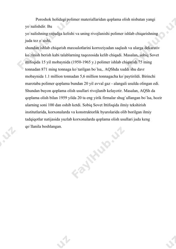 m qismlarining va shu hisobda ishqalanish juftlarining asosiy materali metallar hisoblanadi. metallar yuqori mustahkamlikka, issiqbardoshlikka, yuqori issiqlik o`tkazuvchanlikka va shu kabi boshqa qimmatli xususiyatlariga ega. amalda metallardan istalgan konstruksiyadagi mashina va mexanizmlarni tayyorlash mumkin. lekin metallardan mashina qismlarini yasash sermehnatli jarayondir va ko`pincha bu jarayon metall chiqindisiga ko`paytirishga olib keladi (masalan, metallarni stanoklarda kesib ishlash jarayonida). metallar, ayniqsa rangli metallar va ularning qotishmalari, qimmatbaho (yoki kamyob) kontruksion material hisoblanadi. shuning uchun hozirgi zamon masshtabida ishlab chiqarilayotgan mashina va mexanizmlarida xomashyo yoki materiallarni tejash muhim davlat ishiga aylanmoqda. fikrimizning dalili uchun bir misol keltiramiz: angliyada mo`ljaldan oldin metallardan ishlangan konstruksiyalarning korroziya natijasida yeyilishi har yili 700 million funt sterling zarar keltirishi hisoblab chiqilgan. shunday qilib, yeyilishga yuqori darajada chidamli, mustahkam va yengil bo`lgan materiallarni yaratish dolzarb vazifalardan hisoblanadi. polimer kontruksion materiallar esa, ko`pincha yuqorida ko`rsatilgan talablarni yetarli darajada qondiradi. ularning solishtirma og`irligi metallarga nisbatan 5-8 barobar kam bo`lgan holda, yetarli darajadagi …