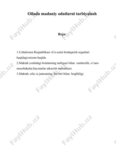 oilada madaniy odatlarni tarbiyalash. — DOC
