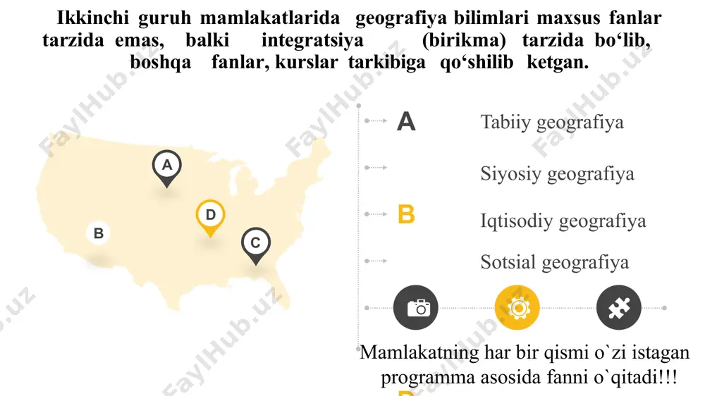 i xarita yo‘q, ular o‘rnini xarita sxemalar egallagan. matnda raqamli sonlar deyarli uchramaydi, mavjudlari ham taqqoslash xarakteriga ega bo‘lib, ular eng past, eng yuqori, eng kichik, eng baland, eng uzun kabi tarzlarda berilgan. mavzu yoki bo‘limdan keyin qo‘yiladigan savollar va topshiriqlar mavzu mazmunini aks ettirmasligi ham mumkin. qo‘yiladigan savollarning aksariyati muammoli topshiriqlar, diskussiya savollari, amaliy o‘yinlar tarzida berilgan. bilar edim bilib oldim bilishni xohlayman aqsh rossiya singapur xitoy turkiya finlandiya image1.png image2.png image3.png image4.png image5.png image6.png image7.png image8.png image9.png image10.png image11.png image12.png image13.png image14.png