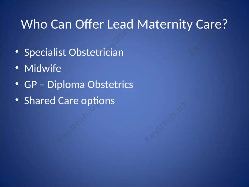 maternal triple test 15wks mssu chlamydia screening amniocentesis or cvs in high risk cases 1% miscarriage risk * msu asymptomatic bacteriuria 2%-10% (nice 2003) can cause pyleonephritis and preterm labour urine dipstick unreliable only detects 50% of cases (nice guidelines 2003) * chlamydia urine screening should be offered to high risk women under 25yrs unmarried women history of std new/multiple partners no history of barrier contraception women in communities with high rates 1st trimester and 3rd trimester (kirkham et al 2005) * medications and advice folic acid 0.8mg till 12wks morning sickness contact if pain or bleeding discuss lead maternity care options lmc referral obstetric referral if risk identified * further tests 18-20wks anomaly scan 28wks- cbc, ?ferritin if hb < 10.5g/dl, antibodies, anti d rh neg (nice 2003) 34 wks ?kick chart (debateable point), 2nd dose anti d rh neg (nice 2003) 36wks- cbc for those on iron, antibodies …