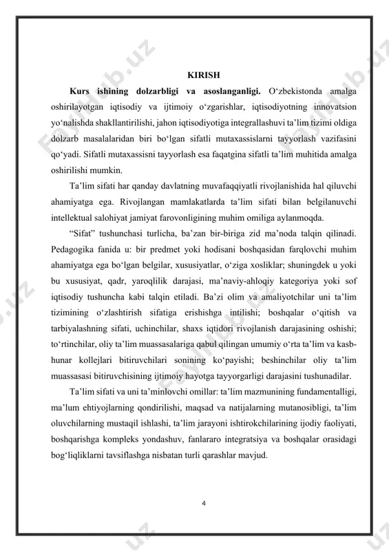 i o'zgarishlarni ko'rsatadi . axborot jamiyatida o‘qituvchilarning maqomi va rolini o'zgartirish zarurati, kasbiy tayyorgarlik sifatining pasayishi, o'qituvchilik kasbini egallashning yangi usullari va vositalarini ishlab chiqish bilan bog'liq bo'lgan o'qituvchilar ta'limini modernizatsiya qilish muhim tarkibiy tuzilmalarga olib keldi va mamlakatimizda pedagogik ta’lim tizimidagi mazmunli o‘zgarishlar. bu birinchi navbatda, zamonaviy o‘qituvchining yangilangan qiyofasini shakllantirishda namoyon bo‘ldi. universal professional, professional mobil, fan bo‘yicha nafaqat yuqori sifatli tayyorgarlik ko‘rishga, balki mustaqil o‘qishga, yangi fan yo‘nalishlarini o‘zlashtirishga va harakat usullari va ta'lim jarayonining turli ishtirokchilari bilan samarali o'zaro hamkorlikni yo‘lga qo‘yadi. shunday ekan, bugungi kunda ta’lim jarayonida ishlab chiqilgan so‘ngi umumiy ta'lim dasturlari orqali o‘quv jarayonini loyihalash va amalga oshirish bo'yicha faoliyatning birinchi turi pedagogik funktsiya kabi mehnat funktsiyalarini birlashtiradi. ushbu maqolada bizning ko'rib chiqish ob'ektimiz ta'lim va rivojlantirish faoliyati hamda ularning alohida komponentlaridan iborat. ta'lim faoliyati quyidagilarni o'z ichiga oladi: - mehnat faoliyatini (zamonaviy amalga oshirish, shu jumladan sinfda va sinfdan tashqari mashg'ulotlarda o'quv-tarbiyaviy …