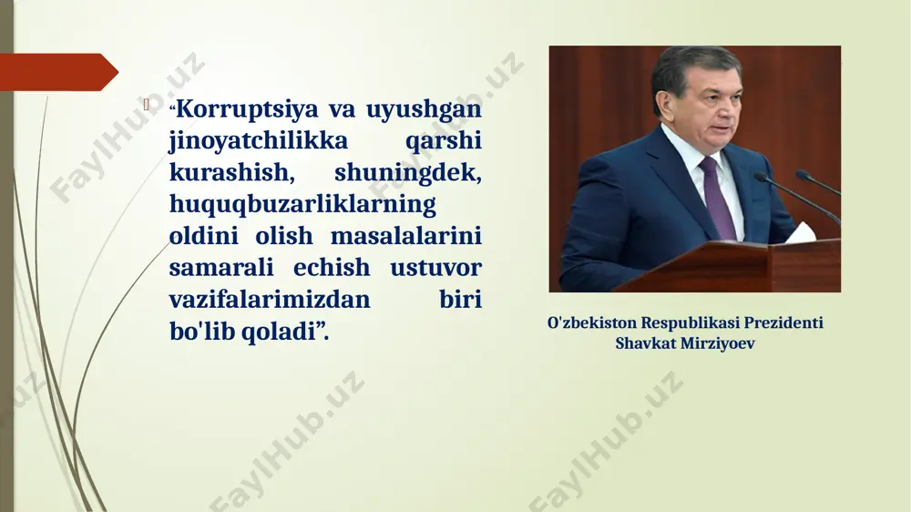 i haqida fikr yuritishgan. ya’ni, sanksiyaning aniq miqdori yo‘qligi sudyada uni o‘z hohishiga qarab qo‘llashga sharoit yaratib beradi. aholi huquqiy savodxonligining pastligi — aholi tomonidan qonunlarni bilmaslik yoki tushunmaslik mansabdor shaxsga o‘zining shaxsiy manfaati yo‘lida qonunlardan foydanishga qulay sharoit yaratadi. mamlakatdagi siyosiy vaziyatning notinchligi — mamlakatdagi notinchlik birinchi navbatda aholi ongida hayotda yuksak turmush darajasiga erishishning asosiy usuli qonunga xilof faoliyat bilan bog‘liq, degan mutlaqo axloqqa zid nuqtai nazar shakllanishiga olib keladi. bu esa o‘z navbatida korrupsiyaga qulay sharoit yaratadi. ijro hokimiyatining birligi tamoyilinining buzilishi — aynan bitta faoliyatning turli instansiyalar tomonidan tartibga solinishi: aholining davlatni nazorat qilishdagi sust ishtiroki; davlat sektoridagi xizmat qilayotgan xizmatchilar daromadlarining xususiy sektorda topish mumkin bo‘lgan daromadlardan kamligi; iqtisodiyotning davlat tomonidan tartibga solinishi; inflyasiyaning yuqori darajasi; mamlakat yuqori boshqaruv organlarining aholidan uzilib qolganligi; mamlakatdagi diniy va axloq qoidalari. korruptsiyaning kelib chiqish ildizi qaerda? huquqiy sabablari. korruptsiyaning rivojlanishi qonunlar sifatiga bog'liqdir. ba'zi qonunlar ishlamaydi va ayrim …