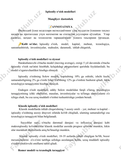 iqtisodiy o'sish modellari — DOCX