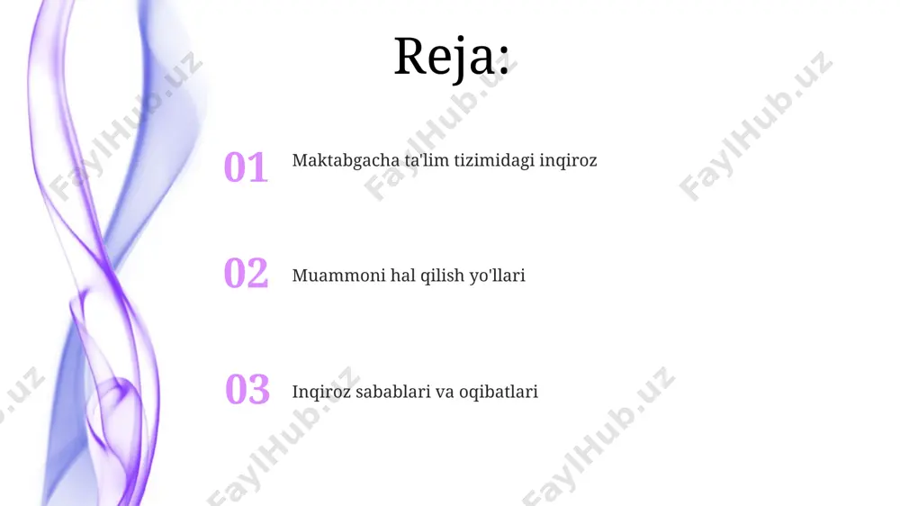 gi (minimal ish haqining 2 baravaridan kam) kadrlar tanqisligiga va ta'lim sifatining pasayishiga sabab bo'ladi. maktabgacha ta'lim muassasalari sonining yetarli emasligi, ayniqsa qishloq joylarida, bolalarni maktabga tayyorlash sifati pasayishiga va kamida 30% o'quvchilarning maktabga tayyorgarliksiz kelishiga olib keladi. xususiy maktabgacha ta'lim muassasalari muammolari davlat tomonidan qo'llab-quvvatlashning yetarli emasligi va moliyaviy yordamning kamligi, xususiy maktabgacha ta'lim muassasalarining 70% iqtisodiy qiyinchiliklarga duch kelayotganini ko'rsatadi. xususiy maktabgacha ta'lim muassasalari litsenziyalanish jarayonining murakkabligi va yuqori xarajatlari, o'rtacha 30% ga yaqin muassasalarni litsenziya olishda qiyinchiliklarga duch keltiradi. moliyalashtirish muammolari va byudjet cheklovlari davlat byudjetidan ajratilgan mablag'larning 15-20%i ma'muriy xarajatlarga ketayotgani, ta'lim sifatini oshirishga sarflanadigan mablag'larni kamaytirayotgani aniqlangan. bolalar bog'chalariga o'rtacha har bir bolaga 500 000 so'm atrofida mablag' ajratilmoqda, ammo inflyatsiya va narxlar oshishi tufayli bu miqdor yetarli emas va sifatli ta'limni ta'minlash qiyinlashmoqda. maktabgacha ta'lim tizimining boshqaruv muammolari maktabgacha ta'lim tizimini boshqarishda innovatsion texnologiyalar va raqamli vositalardan foydalanish darajasi atigi 10% ni tashkil etadi, …
