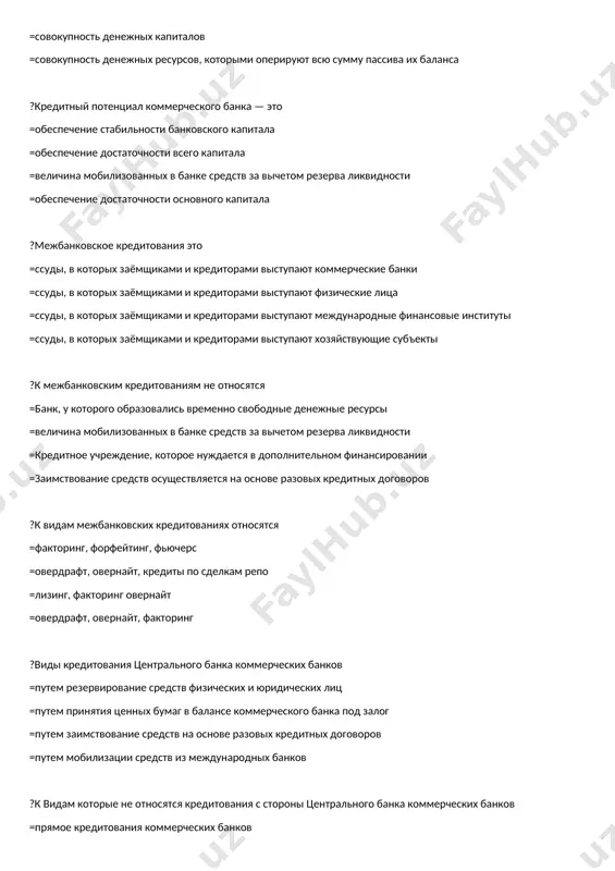 о =привлеченные банками, представляют собой средства юридических и физических лиц на строго оговоренный срок =комплекс ресурсов, которые можно разместить в банковские активы =операции по размещению банковских ресурсов, обеспечивают доходность и ликвидность банка =совокупность различных по назначению фондов, обеспечивающих экономическую самостоятельность и стабильность функционирования банка ?к основным видам активов коммерческих банков относятся =кредиты, инвестиции в ценные бумаги, основные средства =депозиты довостребования срочные депозиты сберегательные депозиты =ликвидности, прибыльности, рискованности =инвестиции и ценные бумаги, здания и оборудование ?к классификациям активов относятся =высоколиквидные, неликвидные, инвестиции и ценные бумаги =ликвидность, рискованности, доходности =кредиты, инвестиции в ценные бумаги, основные средства =здания и оборудование, ссуды ?к высоколиквидным активам не относятся =денежные средства в корреспондентских счетах =собственные инвестиции =наличные деньги в кассе и в процессе инкассирования, драгоценные камни, чеки и другие денежные документы =сальдо по счетам обязательного резервирования ?к высоколиквидным активам относятся =выданные кредиты =собственные инвестиции =наличные деньги в кассе и в процессе инкассирования, драгоценные камни, чеки и …