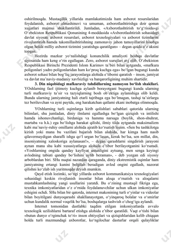 xborot dunyo sahnidagi tarixiy raqobat kechadigan sohaga aylanib, «axborot urushi» deb nomlanayotgan faol kurash shakli paydo bo‘lmokda. bugungi kunda axborot urushlari haqida ko‘p yozilmokda. bu tushunchaning paydo bo‘lish tarixi, ilk marotaba ko‘llanilishi haqida turli, ba’zida bir-biriga zid fikr-mulohazalar mavjud. ularga alohida ravishda to‘xtalmagan holda, bu boradagi ayrim nuqtai nazarlarga e’tiborni qaratish joiz. manbalarda ta’kidlanishicha, «axborot urushi» atamasi ilk bor 1976 yil «boeing» kompaniyasi uchun tayyorlangan «qurol tizimi va axborot urushi» deb nomlangan hisobotda tomas rona tomonidan ishlatilgan. hujjatda mutaxassis axborot infratuzilmasi aqsh iqtisodiyotining muhim komponentiga aylanib borayotgan axborot sohasi ham urush, ham tinchlik holatlarida nozik, zaif tarmoq bo‘lib qolayotganini ta’kidlagan. t.rona tomonidan ilgari surilgan ushbu g‘oya harbiylar ommaviy axborot vositalari xodimlarida katta qiziqish uyg‘otdi, bu borada ilmiy tahlillar, intervyular, chiqishlar avj oldi. 1980 yillarga kelib esa jamoatchilikda axborotning maqsad hamda qurol, vosita sifatida namoyon bo‘lishi haqida yagona xulosa shakllandi. «sovuq urushi»ning nihoyasi va aqsh oldida yangi vazifalar paydo bo‘lishi bilan …