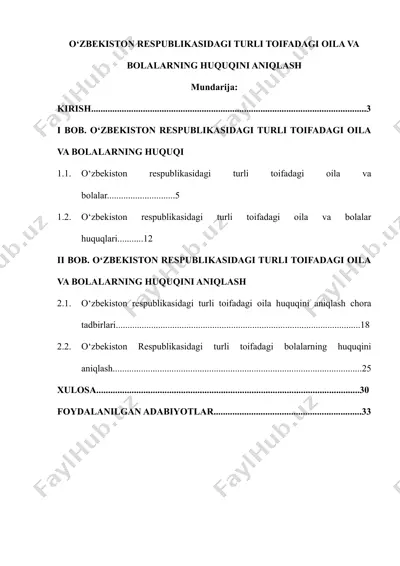o‘zbekiston respublikasidagi turli toifadagi oila va bolalarning huquqini aniqlash — DOCX