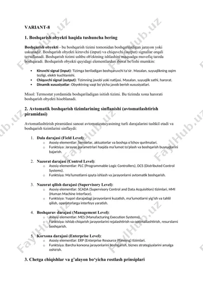 avtomatik boshqarish tizimlari — DOCX