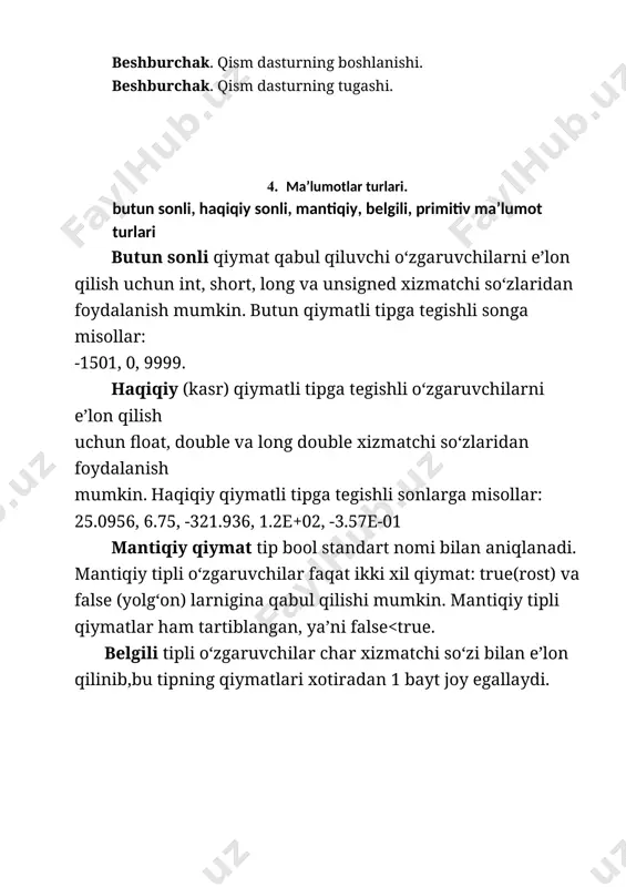 solishtirishda ishlatiladi. agar obyektlar bir biri bilan solishtirilayotgan bo‘lsa u xolda ularning tipi bir xil bo‘lishi kerak. 6.