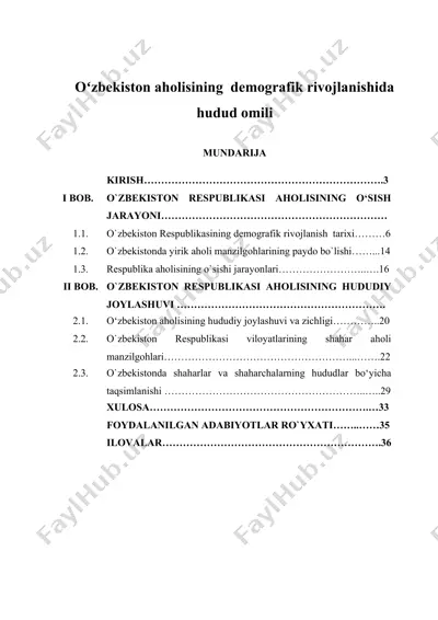 oʻzbekiston aholisining demografik rivojlanishida hudud omili — DOCX
