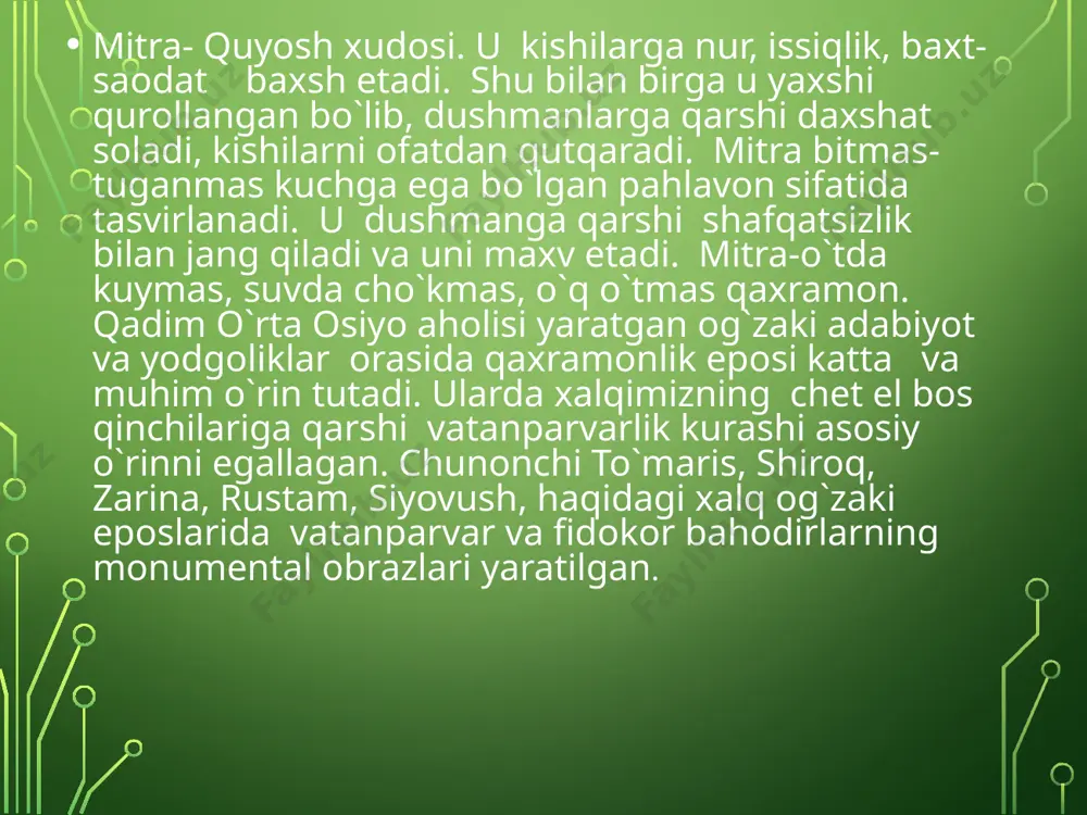 on ma`naviy-ma`rifiy kamoglatining asosi bo`lgan axloq-odob tarbiyasining barcha qirralarini o`z ichiga olgan. sirasini aytganda, hadislar ma`naviy-axloqiy tarbiyaga oid bo`lgan fikrlarning mukammal to`plamidir. qur`oni karim, hadislarni, shariat ko`rsatmalarini o`rganar ekanmiz, ularda axloqiy kamolat, hallolik va poklik, iymon va vijdon bilan bog`liq bo`lgan birorta ham masala e`tibordan chetda qolmaganini ko`ramiz. ayniqsa, islom harom va halol masalasiga musulmonlar e`tiborini qaratadi. shariatda alloh tomonidan qilinishga ruhsat etilgan amallar, ishlar halol deyiladi. harom esa aksincha, qilinishiga ruhsat etilmagan ishlar va amallardir.odatda, xalqimiz halol va haromni yeyiladigan va ichiladigan narsalarga ishlatib kelgan. shariatda ijozat etilgan hamma narsalar, ishlar va amallar esa haromdir. alloh harom etilgan ishlarni qiluvchilarga bu dunyoda yoki qiyomat kunida jazosini albatta berishi aytiladi. mustaqil o`zbekistonda o`zining ichki va tashqi siyosatida islom dini qobig`ida ifoda etilgan umuminsoniy qadriyatlarga jiddiy o`rin ajratadi; islom dini xalqimizning moddiy va ma`naviy hayotining shakllanishida, yurtimizning jaxon madaniyatining yirik maskaniga aylanishida muhim ahamiyat kasb etgani ta`kidlanmoqda. abo`lg`ozi bahodirxonning "shajarayi turk" …