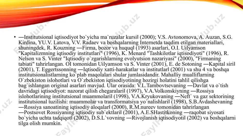 a qoralab, keyingi evolyutsiyani taklif qildi. jamiyatni inqilob va ―proletariat diktaturasi‖ emas, balki islohot yo`li bilan rivojlantirdi va ilmiy-texnikaviy taraqqiyot, ishlab chiqarish samaradorligini optimallashtirish va oshirish maqsadini ko`zlagan muhandislik-texnik ziyolilarning o`sib borayotgan roli doimo ―o`ziga qaramlikka olib keladi‖ deb faraz qildi. ular bo`yicha va shuning uchun hokimiyatni o`z vakillariga topshirishga ―texniklar kengashi‖ ―sanoat tizimi‖ monopolistlarga xizmat qilishni to`xtatadi, chunki texnokratlar va sanoatchilarning maqsadi foyda emas, balki manfaatlar xizmatidir. institutsional irodaning genezisi. zamonaviy institutsional nazariyaning an`nalari ba`zi ―nozik mohiyatlarni‖ hisobga olishni nazarda tutadi. masalan, d.nort nazariyasi qaror qabul qilishning kognitiv mexanizmlarini hisobga oladi [24, c. 255]. bashoratni rivojlantirish amaliyotida jamoaviy sezgi qo`llaniladi [27, 1993]. b.klark bundan ham uzoqroqqa boradi va tahlilga iroda tushunchasini, jumladan, jamoaviy irodani kiritadi. bunday qadam ko`p jihatdan ramziydir, chunki irodaning sirli tushunchasi bo`lmasa, barcha nazariy konstruktsiyalar parchalanadi va o`z mazmunini yo`qotadi. shu munosabat bilan, keling, universitet kabi 9 yirik korporatsiyaning ixtiyoriy komponentining kristallanish jarayonini batafsil ko`rib chiqaylik. …