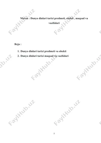 dunyo dinlari tarixi predmeti va obekti — DOCX