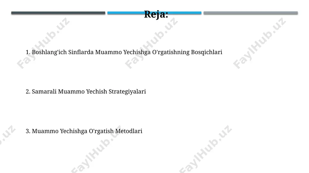 va har bir bosqichda o‘quvchilarga aniq ko‘rsatmalar berish toshkentdagi ta’lim muassasalarida qo‘llaniladi. amaliy mashqlar va o‘yinlar orqali muammo yechish toshkentdagi eksperimental maktablarda o‘tkazilgan tadqiqotlar shuni ko‘rsatdiki, 20 ta turli o‘yinlardan foydalanish muammo yechish ko‘nikmalarini 70% ga oshirishga yordam beradi. 1-4-sinf o‘quvchilari uchun samarqanddagi maktablarda amaliy mashqlar orqali muammo yechishni o‘rgatishda, 5 ta bosqichli strategiya – tushunish, rejalashtirish, bajarish, tekshirish va baholash – samarali natijalar beradi. muammo yechish jarayonini bosqichma-bosqich o‘rgatish муаммо ечиш жараёнини босқичма-босқич ўргатишда, андижондаги мактабларда 7 ёшли болаларга 2 та асосий стратегия (такрорлаш ва тажриба) орқали 10 та муаммони ечишни ўргатишга асосланган ўқув дастури ишлаб чиқилган. навоий вилоятидаги бошланғич синф ўқитувчиларининг тадқиқотлари 2023 йилда муаммо ечиш кўникмаларини ривожлантиришда ўйинлар ва амалий топшириқларнинг 30% самарадорлигини кўрсатди. baholash va qayta fikrlash baholash va qayta fikrlash jarayonida 1-4-sinf o'quvchilari uchun 5 ta muammoli vaziyatni taklif qilish, ularning yechimlarini baholash va kamida 3 ta muqobil yechimni topishga undash samarqanddagi boshlang'ich maktablarda samarali …