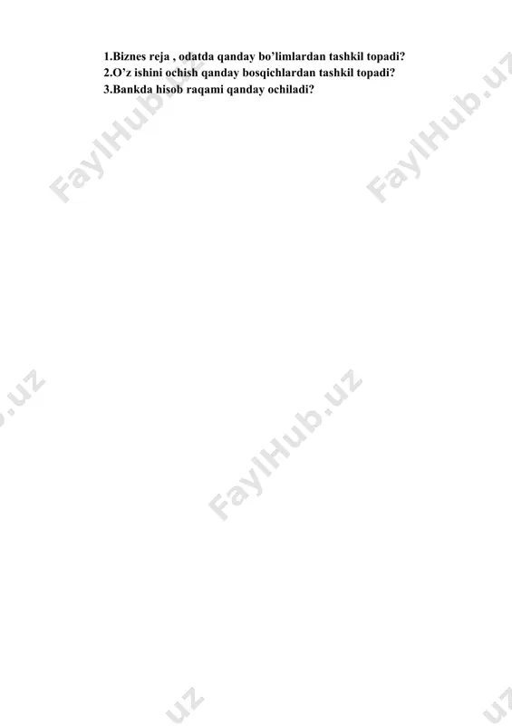 uqori malakali kadrlarni yo’qotish va h. k. bundan tashqari, bozordagi, tarmoqdagi va korxonadagi barcha o’zgarishlarni hisobga olmoq kerak. chunki bu o’zgarishlar biznes-rejani bajarilishga ta’sir etishi e’tibordan xoli emas. shuning uchun korxona rahbarlari tomonidan tegishli o’zgarishlar kiritilib borilishi maqsadga muvofiqdir. rahbar bozor sharoitidan kelib chiqib, rejaga nisbatan farqlanishni tushunishi va to’g’ri baholashi lozim. rahbar-ning bunday yondashuvi reja topshiriqlarini bajarish va maqsadga erishishda to’g’ri yoini tanlaganligini bildirib, o’z navbatida, mu vaffaqiyat garovi ham bo’lib qoladi. yuqoridagi maqsadga erishishning birdan bir to’g’ri yo’li, uning yetarli axborot man-bayiga ega bo’lishidir. biznes-reja va moliyaviy prognoz har qanday biznesda katta ahamiyat kasb etadi. u boshqarish va rejalashtirishning quroli, zaruriy kapitalni jalb etish va moliyalashtirish usuli hamdir. yana bir bor shuni ta’kidlash lozimki, kapital sarmoya turi va moliyalash usulidan qat’iy nazar, har bir qarz oluvchi yoki xusu-siy investor asoslangan biznes-rejaga ega bo’lishga harakat qiladi. hozirgi korxonalarda biznes-reja ichki va tashqi foydalanuvchilar uchun alohida tayyorlanadi. u imkoniyatli qarz …