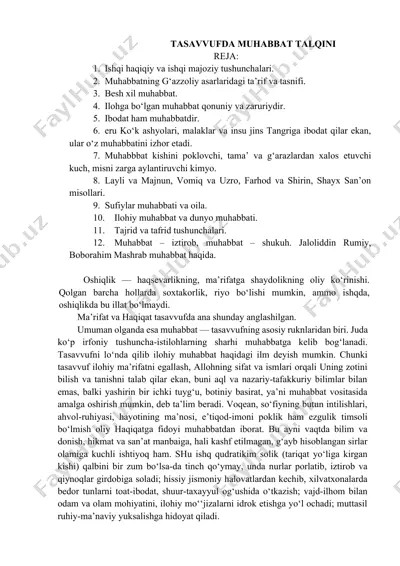 tasavvufda muhabbat talqini — DOCX