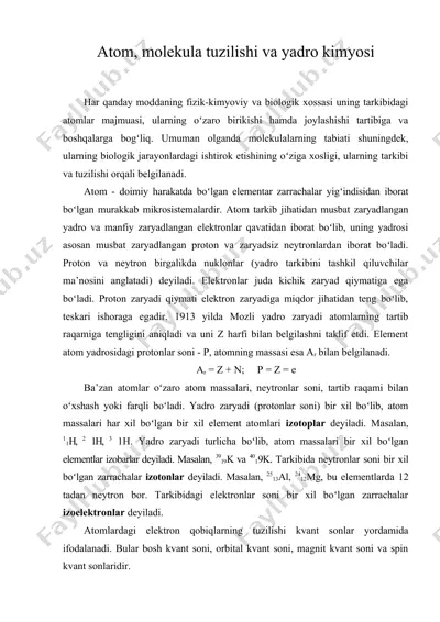 atom, molekula tuzilishi va yadro kimyosi — DOC