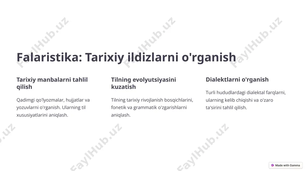 ositalari 1 siyosiy nutq 2 reklama 3 7 xulosa va kelgusi vazifalar falaristika va semiotika fanlari tilshunoslik va belgilar tizimini o'rganishda muhim rol o'ynaydi. ushbu fanlarning vazifalari tilning tarixiy rivojlanishini, madaniy kodlarni va ijtimoiy kommunikatsiya jarayonlarini tahlil qilishni o'z ichiga oladi. kelgusida ushbu sohalarda yangi tadqiqotlar olib borish, zamonaviy texnologiyalardan foydalanish va nazariy bilimlarni amaliyotga tatbiq etish zarur. 8 image1.png image2.png image3.png image4.png image5.png image6.png image7.png image8.png image9.png image10.png image11.png image12.png image13.png image14.png image15.png image16.png image17.png image18.png