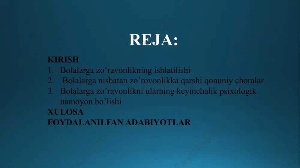 ak qismidan koʻprogʻi oʻz joniga qasd qilishga uringan. shu bilan birga, bolalik davrida jinsiy aloqa tajribasiga ega boʻlmagan odamlarning 27% aqliy anomaliyalar kuzatilgan. bolalarga nisbatan jinsiy zoʻravonlik — bu kattalar yoki katta yoshdagi oʻsmirlar boladan oʻz jinsiy mayllarini ragʻbatlantirish uchun foydalanadigan bolalarga nisbatan zoʻravonlikning bir turidir. bolaga nisbatan jinsiy zoʻravonlikning shakllariga, xususan, bolani jinsiy faoliyatga taklif qilish yoki majburlash (natijasidan qatʼiy nazar), odobsiz taʼsir qilish (bolaga jinsiy aʼzolar, ayolning koʻkrak uchlarini koʻrsatish) oʻz jinsiy istaklarini qondirish, bolani qoʻrqitish yoki uni jinsiy aloqaga majbur qilish, bola bilan jismoniy jinsiy aloqa qilishga koʻndirish, bolalar pornografiyasini ishlab chiqarish uchun boladan foydalanish kabilar kiradi zoʻravonlikka uchragan bolalar bilan ishlayotgan tadqiqotchilar bir necha bor guvoh boʻlishdiki, mehribon farzand asrab oluvchilar qarovsiz qolgan bolalar bilan yoʻqolgan yoki xavfsiz munosabatlarni tiklash mobaynida turli xil hissiy va xulq-atvor reaktsiyalariga duch keladilar. bunday bolalar gʻamxoʻrlik qiluvchilarni xavfsizlik manbai sifatida koʻrmaydilar va buning oʻrniga odatda ularni asrab olgan ota-onalari bilan …