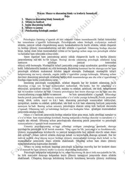 psixologiya fanining o’rganish obyekti — PDF
