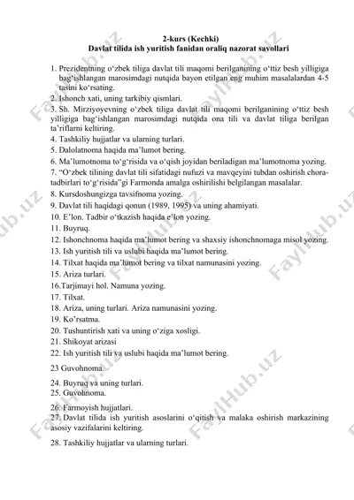 o'zbek tilida ish yuritish fanidan oraliq nazorat savollari — DOCX