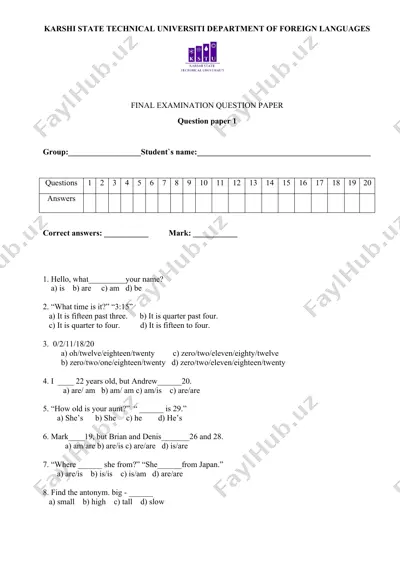 exam question paper template — DOCX
