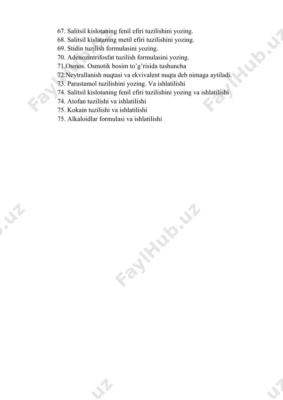 shi 75. kokain tuzilishi va ishlatilishi 75. alkaloidlar formulasi va ishlatilishi