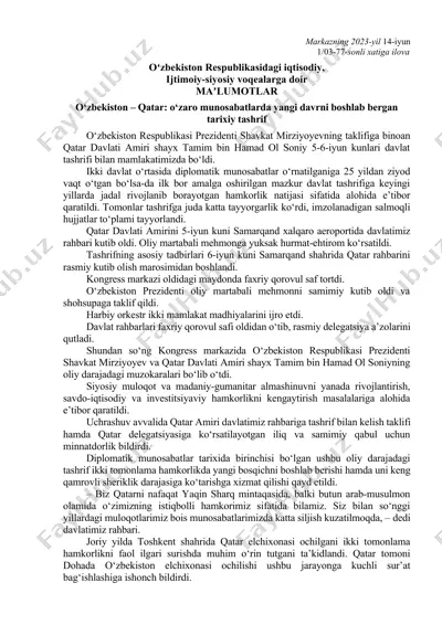 o‘zbekiston – qatar munosabatlari — DOCX