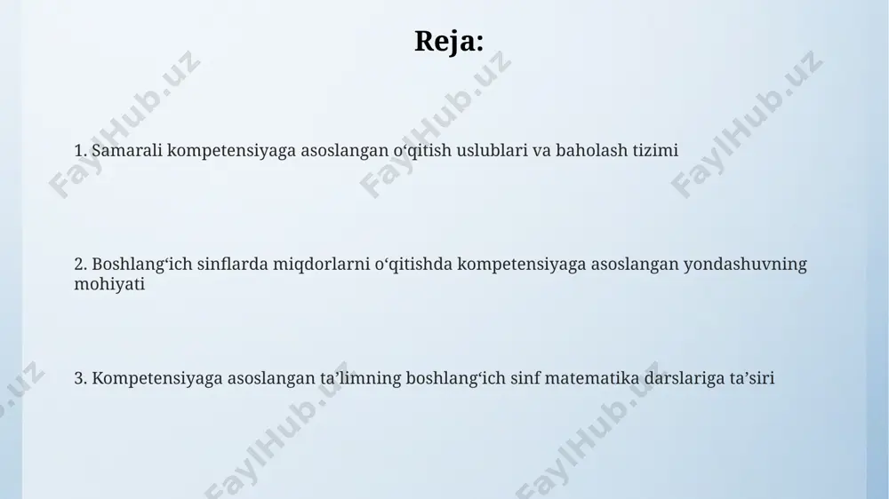 'rish zarur. har bir o'quv mavzusidan so'ng, o'quvchilarning bilimlarini tekshirish uchun kamida 2 ta kichik test va 1 ta yakuniy test o'tkazish monitoringning samaradorligini oshiradi. samaradorlikni oshirish yoʻllari o'qituvchining o'z ustida muntazam ishlashi, yangi pedagogik texnologiyalarni o'rganishi va qo'llashi samaradorlikni 25% gacha yaxshilashi mumkin, bu esa sifatli ta'limni ta'minlaydi. samaradorlikni oshirishda 3 ta asosiy yo'nalishga e'tibor qaratish: 1) o'quvchilarda mustaqil fikrlashni rivojlantirish (kamida 20%), 2) amaliy mashg'ulotlar sonini 30% ga oshirish, 3) individual yondashuvni qo'llash orqali zaif o'quvchilarga qo'shimcha yordam berish. o'quv jarayoniga zamonaviy texnologiyalarni (masalan, interfaol doskalar, onlayn resurslar) joriy etish samaradorlikni 15-20% ga oshirishi mumkin. bu o'quvchilarning qiziqishini oshiradi va bilim olishni tezlashtiradi. miqdorlarni oʻqitishda faol oʻquv uslublari o'quvchilarning 70% ga yaqini o'yin shaklida tashkil etilgan miqdorlar bo'yicha mashg'ulotlardan so'ng 2 baravar ko'proq muvaffaqiyatli natijalarga erishganligi kuzatildi. miqdorlarni o'rgatishda 5-sinf o'quvchilariga 3 ta turli amaliy topshiriq (masalan, o'lchov vositalari bilan ishlash, geometrik shakllar yuzasini hisoblash, hajmlarni taqqoslash) berish …