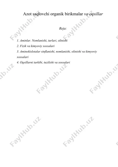 azot saqlovchi organik birikmalar va oqsillar — DOCX
