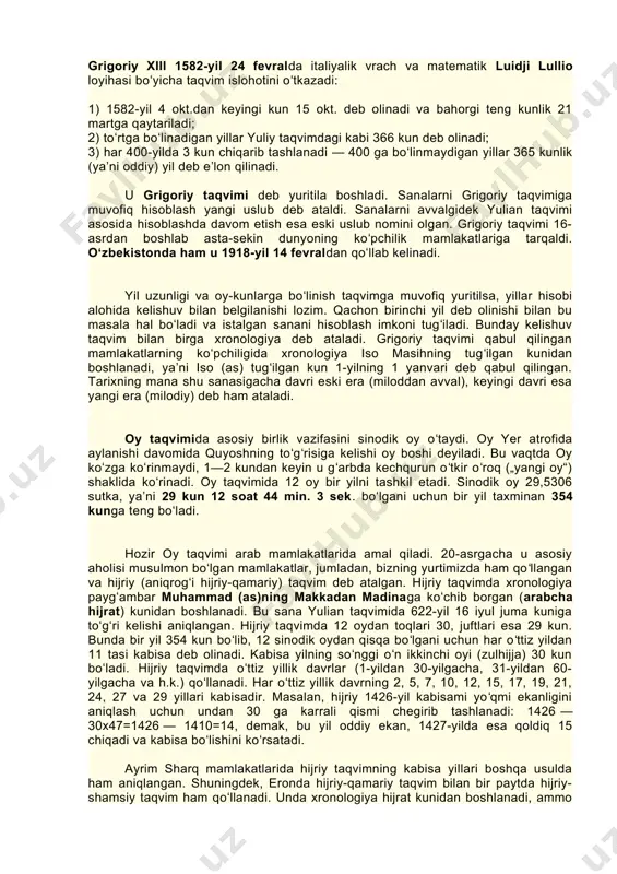 horgi teng kunlik har 4 yilda 1 kunga surilgan va bu ham chalkashliklarga sabab boʻlgan. ularni bartaraf etish uchun rim konsuli yuliy sezar mil. av. 46-yilda yunon astronomi sozigen taklifiga muvofiq taqvim islohotini oʻtkazadi: har 4 yildan biri 366 kunlik (kabisa) deb qabul qilinadi. bu taqvim yulian taqvimi deb yuritiladi. yulian taqvimida bir yil 12 oyga boʻlinib toq oylar 31 kun, juft oylar 30 kun, faqat fevral oyi 28 kun (kabisa yili 29 kun). dunyoning koʻp mamlakatlarida hozirgacha oylarning yuliy taqvimdagi nomlari qoʻllanadi. yuliy taqvimda bir yil tropik yildan 11 daqiqa 14 soniya ortiq boʻlgani uchun bu farq har 400-yilda taxminan 3 kunni tashkil qiladi. bu farq yigʻilib 16-asrda 10 kunga yetgan, natijada bahorgi teng kunlik 11 mart ga toʻgʻri kelib qolgan. bu nomutanosiblik xristianlarning diniy bayramlarini belgilashda chalkashlik keltirib chiqarar edi. shuning uchun yuliy taqvimdagi xatolikni tuzatish uchun rim papasi grigoriy xiii 1582-yil 24 fevralda italiyalik vrach va matematik …