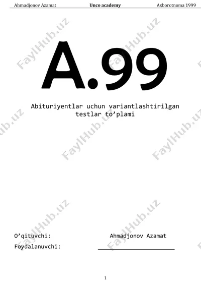 abituriyentlar uchun variantlashtirilgan testlar to’plami — PDF