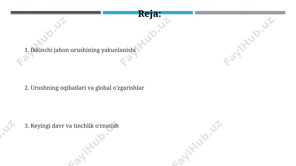 atsiyasi kabi muhim janglarda qatnashdi. buyuk britaniya, aqsh bilan birgalikda, 1945-yilga kelib, germaniya ustidan qozonilgan g'alabada muhim rol o'ynagan, ayniqsa, atlantika jangida muhim dengiz ustunligini ta'minlab, germaniyaning resurslarini cheklab qo'ydi. urushning iqtisodiy oqibatlari ikkinchi jahon urushi tugaganidan keyin, yevropaning ko'plab mamlakatlari, jumladan, germaniya va frantsiya, yalpi ichki mahsulotining 50% dan ortig'ini yo'qotdi, bu esa keng ko'lamli qashshoqlikka olib keldi. yaponiya, hirosima va nagasakidagi atom bombalarining portlashi natijasida, infratuzilmaning vayron bo'lishi tufayli 1945 yildan keyin iqtisodiy tiklanish jarayoni juda sekin va og'ir kechdi. urushdan keyingi qayta tiklash jarayoni 1945 yildan 1950 yillarga qadar davom etdi va taxminan 2 trillion aqsh dollari miqdorida xarajatlarni talab qildi, bu esa global iqtisodiyotga jiddiy ta'sir ko'rsatdi. urushdan keyingi dunyo tartibi urushdan keyingi yevropaning qayta tiklanishida marshall rejasi muhim rol o‘ynadi, aqsh 13 milliard dollardan ortiq mablag‘ni yevropaning 16 davlatiga yordam sifatida ajratdi, bu esa iqtisodiy tiklanishga turtki bo‘ldi. ikkinchi jahon urushidan keyin yevropada 2 ta …