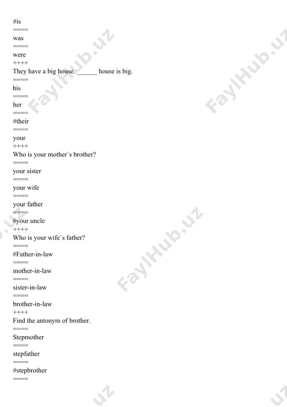 do ==== take ++++ find the missed word: _______ a game. ==== relax ==== drive ==== read ==== #play ++++ i _________ different islands. ==== get up ==== play ==== relax ==== #went ++++ he _______ very hard. ==== #plays ==== goes ==== visits ==== takes ++++ he _______ experements in the lab. ==== is ==== visits ==== #does ==== works ++++ usually he ______ with his friends. ==== comes ==== goes ==== visits ==== #plays ++++ on friday and saturday nights he _________ at home. ==== #goes back ==== puts ==== outs ==== wins ++++ they _______ to the research centre at about 1 o`clock. ==== backs ==== goes ==== wins ==== #go ++++ sana and her sister_______ in a sleeping bag. ==== #sleep ==== comes ==== has ==== sleeps ++++ they _______ a shower in the morning. ==== has ==== goes ==== comes ==== #have ++++ i think …