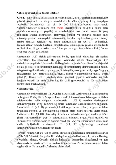 antikoagulyantlar va trombolitiklar — DOCX