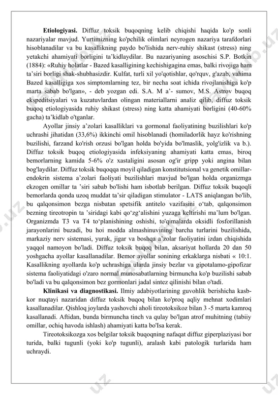 olish jarayonining buzilishi - to'sh ortidagi buqoqning ko'p uchraydigan belgilaridan biridir. aksariyat (ayniqsa to'sh ortidagi buqoqda), bemorlar tanani engashtirganda boshda og'irlik sezishga shikoyat qiladilar. bunday bemorlarni ko'zdan kechirganda bo'yin venalarining kengayganligini, ko'krak qafasi devorining yuqori qismi sohasida o'ziga xos «meduza boshi» tasvirini qayd qilish mumkin. nafas olishning buzilishi «buqoqqa xos yurak» kabi o'zgarishlarga sabab bo'ladi. simpatik nerv tutamlarining ezilishi oqibatida - gorner simptomi (ptoz, mioz, enoftalm) paydo bo'lishiga, ezilgan tarafdagi tana yarmida ter ajralishining kuchayishiga olib keladi. til osti suyagi pastida joylashgan buqoqda, xiqildoq usti qopqog'i qisilishi oqibatida nafas olish jarayoni buziladi. ayniqsa buqoqning bir qismi qizilo'ngach orqasida joylashganda yutish, boshni burish qiyinlashadi. k ontrast modda (bas04) yordamida qilinadigan rentgenologik tekshiruv aberrant buqoq sohasida bariyning ushlanib qolishini, qizilo'ngachning oldingi tomon yoki lateral yo'nalishda birmuncha surilganligini aniqlashga yordam beradi. aberrant buqoq - patologik kattalashgan qo'shimcha qalqonsimon bez bo'lib, ko'pincha xavfli o'smaga aylanishi mumkin. qalqonsimon bez saratoni (rak) ning bo'yin limfatik tugunlariga …