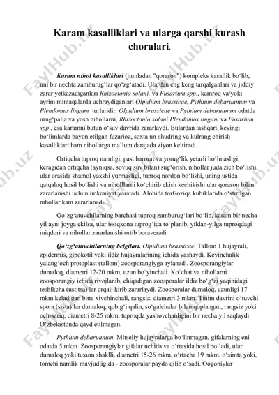 karam kasalliklari va ularga qarshi kurash choralari. — DOC