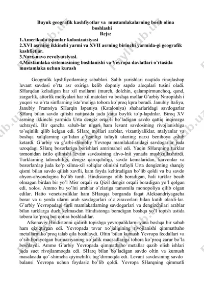 buyuk geografik kashfiyotlar va  mustamlakalarning bosib olina boshlashi — DOC