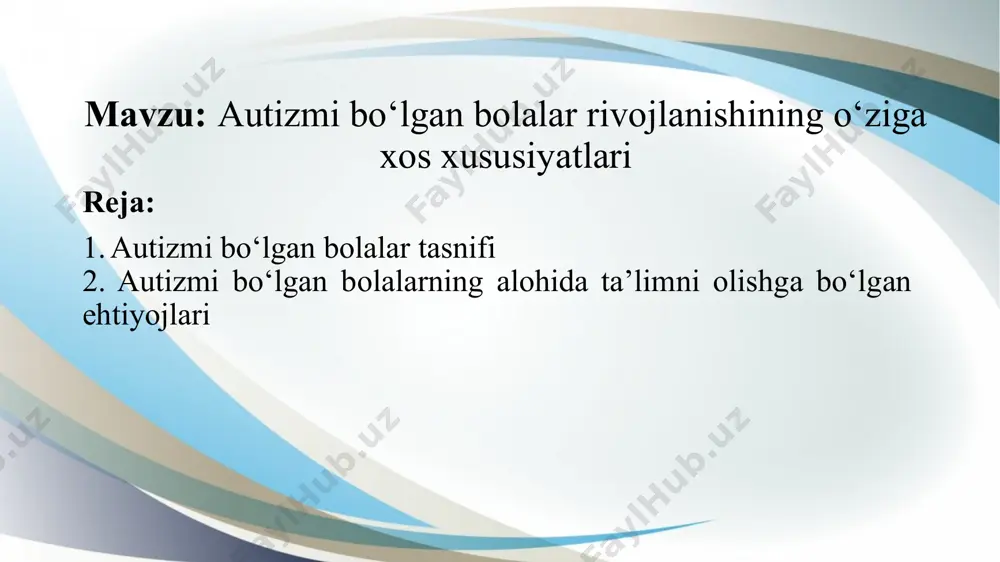 imlarning fikricha, autizmning kelib chiqish sabablaridan biri bu – homilani ona qornidalik davrida ma’lum bir turdagi oqsillarning yetishmovchiligi. ikkinchi sabab, organizmda ikki xil og‘ir metalning, qо‘rg‘oshin va simobni, kо‘payib ketishi. uchinchi sabab atrof muhitni ekologik buzilishi va homiladorlik paytida kuchli stress holatlarini kechirish. anemiya hamda qon bosimning oshishi, buyrakda bosim oshishi - bularning hammasi autizimni kelib chiqish sabablari hisoblanadi. 70-yillarda autizm kasalligi kelib chiqishini “bag‘ritosh, bemehr ona” nazariyasi bilan bog‘lashgan. - homiladorlik vaqtida onaning kо‘p kasal bо‘lishi oqibatida homilani saqlab qolish uchun garmonal dori vositalarini iste’mol etishi; - autizm kelib chikishini ikkinchi afsonasi - qizamiqqa qarshi vaksina olish; - irsiy moyillik. homiladorlik davrida atrof-muhit, spirtli ichimliklar, chekish va homiladorlik yoshining kattalashishi autizm paydo bо‘lishiga sabab bо‘ladigan omillar sifatida qayd etiladi. autizmning ikki turi ajratiladi: yuqori funksiyali autizm va past funksiyali autizm. yuqori funksiyali autizm bilan yashaydigan insonlar odatdagi hayotda siz-u bizning oramizda yashay oladilar. ular takrorlanuvchi harakatlar, muloqotga kirishishdagi qiyinchiliklar, …