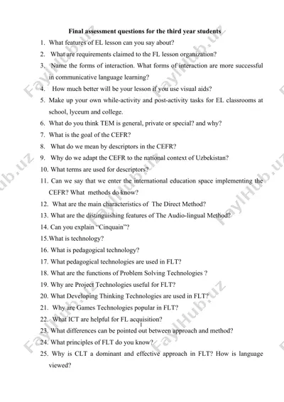 final assessment questions for the third year students — DOC