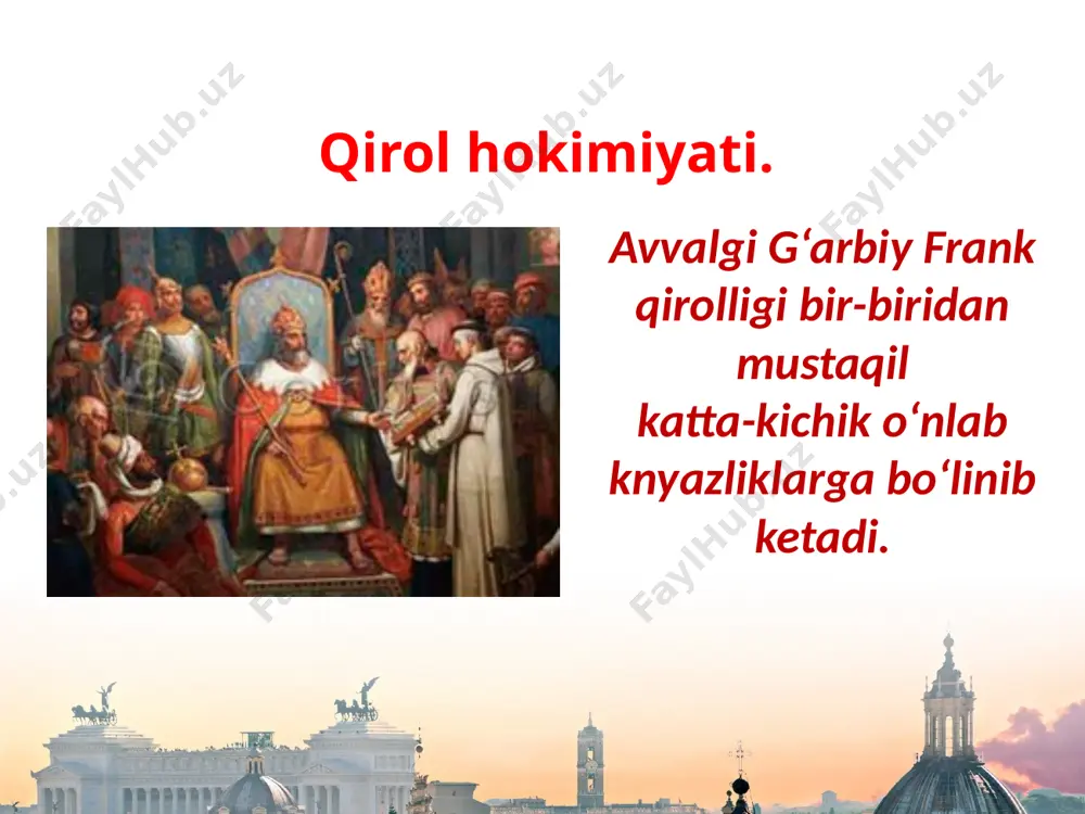 o‘tishi huquqi belgilanadi. fransiya markazlashgan davlatga aylandi. qirol hokimiyati mamlakatning butun hududini o‘ziga bo‘ysundirdi. savol va topshiriqlar 1. qaysi tadbir dehqonning yerga munosabatini ijobiy tomonga o‘zgartiradi? 2. mamlakat markazlashtirilishidan manfaatdor toifalarni ko‘rsating. 3. viloyatlar o‘rtasidagi mehnat taqsimoti va ixtisoslashish nimalarni taqozo etgan? image2.jpg image3.jpeg image4.jpeg image5.emf image6.jpeg image7.jpeg image8.jpeg image9.jpeg image10.jpeg image11.png image12.jpeg image13.jpeg image14.jpeg image15.jpeg image16.jpeg image17.jpeg image1.jpeg