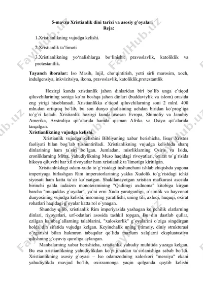 xristianlik dini tarixi va asosiy g’oyalari — DOCX
