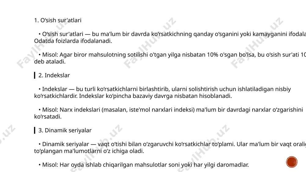 g ichki tuzilishini baholaganda ishlatiladi. koordinatsiya nisbiy miqdorlari — bu ma'lum bir tizim yoki jarayonning o'zaro joylashuvini va nisbati bilan bog'liq bo'lgan ko'rsatkichlardir. ular asosan geometrik yoki statistik tahlil uchun ishlatiladi va turli sohalarda, masalan, iqtisodiyot, geografiya, statistika va boshqa fanlarda qo'llaniladi. koordinatsiya nisbiy miqdorlari ko'pincha ma'lum bir nuqtaning yoki ob'ektning boshqa nuqtalarga nisbatan joylashuvini aniqlash uchun ishlatiladi. asosiy tushunchalar 1. koordinata tizimi: bu — nuqtalarni joylashuvini belgilash uchun ishlatiladigan matritsa yoki tizim. eng keng tarqalgan koordinata tizimlari: • dekart koordinata tizimi: ikkita o'q (x va y) yordamida ikki o'lchovli joylashuvni belgilaydi. • polar koordinata tizimi: radius va burchak yordamida nuqtaning joylashuvini belgilaydi. • uch o'lchovli koordinata tizimi: x, y va z o'qlari yordamida uch o'lchovli muhitda joylashuvni aniqlaydi. 2. nisbiy miqdorlar: bu — biror ob'ekt yoki hodisaning boshqa ob'ektlar yoki hodisalarga nisbatan joylashuvi, masofasi yoki burchagini ifodalovchi ko'rsatkichlar. qo'llanishi 1. geografiya: koordinatsiya nisbiy miqdorlari geografik obyektlarning joylashuvini aniqlashda muhim …