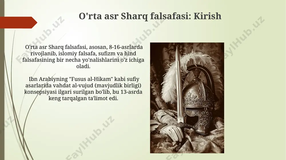 inskiyga katta ta'sir ko'rsatib, ularning fikrlash uslublarini shakllantirdi. ibn sinoning astronomiya va geologiya sohasidagi kuzatuvlari va nazariyalari, masalan, tog'lar hosil bo'lishi haqidagi qarashlari, keyingi davr olimlarining, xususan, uyg'onish davri mutafakkirlarining ilmiy izlanishlariga turtki bo'ldi. san'at va madaniyatdagi o'zgarishlar madaniyatda gumanizm falsafasi rivojlanib, klassik adabiyotga, ayniqsa qadimgi yunoniston va rim yozuvlariga qiziqish ortdi. bu 15-asrda yangi bilim olishga intilish bilan bog'liq edi. san'at va madaniyatdagi o'zgarishlar e'tiboringiz uchun rahmat @taqdimot_robot image1.jpg image2.jpg image3.jpg image4.jpg image5.jpg image6.jpg image7.jpg image8.jpg image9.jpg image10.jpg image11.jpg image12.jpg