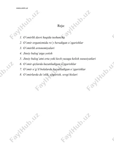 o`smirlik yoshidagi o`g`il va qizlarning o`ziga xos psixologik xususiyatlari — DOC