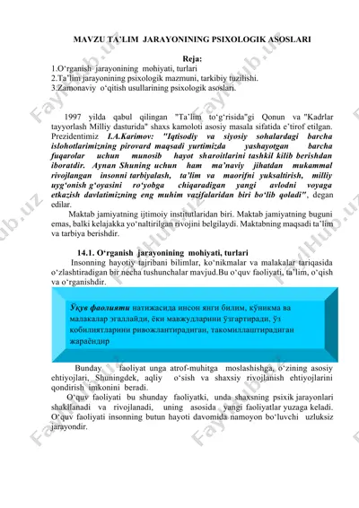 ta’lim jarayonining psixologik asoslari — DOCX