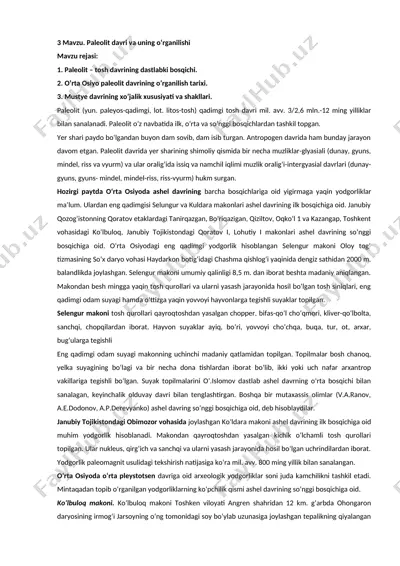 paleolit davri va uning o‘rganilishi — DOCX
